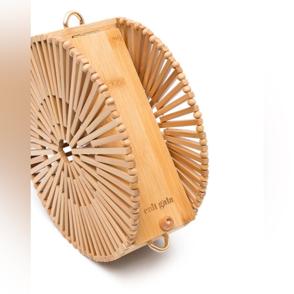 Cult Gaia Cutout Round Circle Beaded Strap Crossbody Bag NWT Natural Bamboo - Picture 6 of 16